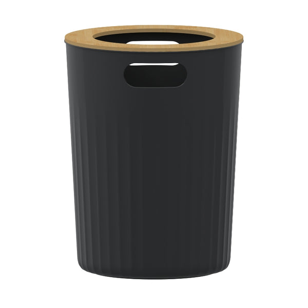 Bote de Basura Nórdico Negro Azabache con Tapa de Bambú PF-7233 – Caja de 6 Piezas