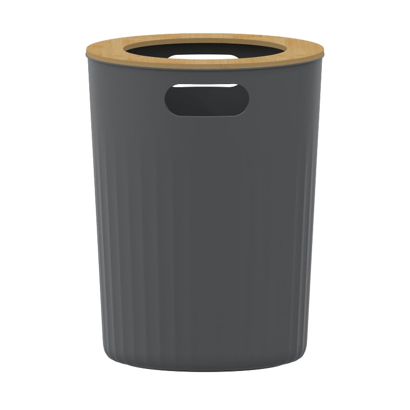 Bote de Basura Nórdico Gris con Tapa de Bambú PF-7233 – Caja de 6 Piezas