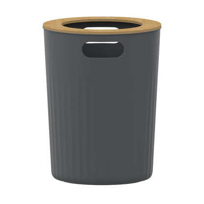 Bote de Basura Nórdico Gris con Tapa de Bambú PF-7233 – Caja de 6 Piezas