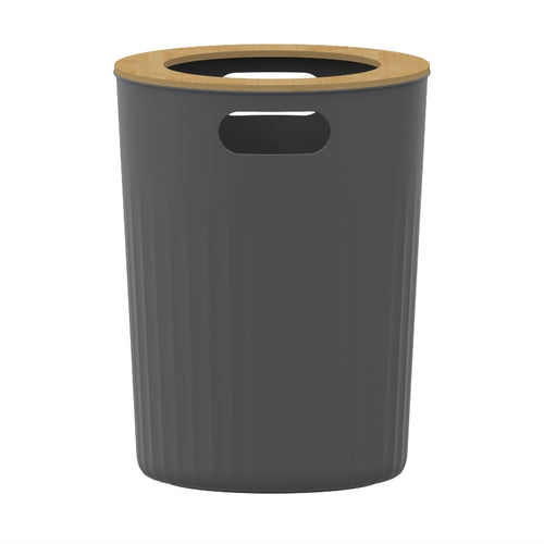 Bote de Basura Nórdico Gris con Tapa de Bambú PF-7233 – Caja de 6 Piezas
