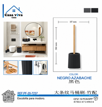 Escobilla para Inodoro Nórdica Negro Azabache con Mango de Bambú PF-7237 – Caja de 12 Piezas