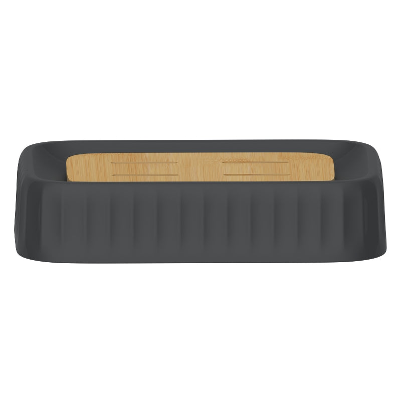 Jabonera Nórdica Grande Negro Azabache con Base de Bambú PF-7245 – Caja de 12 Piezas
