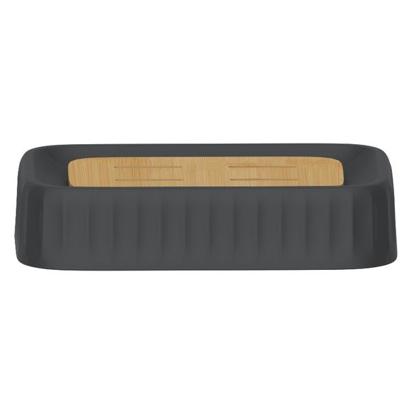 Jabonera Nórdica Grande Negro Azabache con Base de Bambú PF-7245 – Caja de 12 Piezas