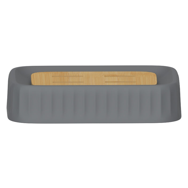 Jabonera Nórdica Grande Gris con Base de Bambú PF-7246 – Caja de 12 Piezas