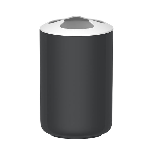 Vaso Portacepillos Minimalista Negro Azabache con Tapa Blanca PF-7257 – Caja de 12 Piezas