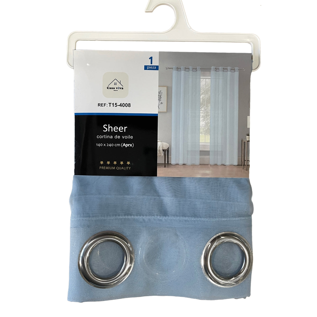 Cortina Velo Transparente Azul Claro (137x230) - Caja Cerrada 12 Piezas