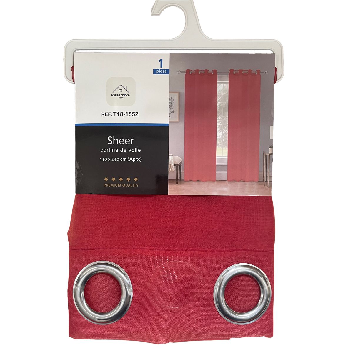 Cortina Velo Transparente Rojo (137x230) - Caja Cerrada 12 Piezas