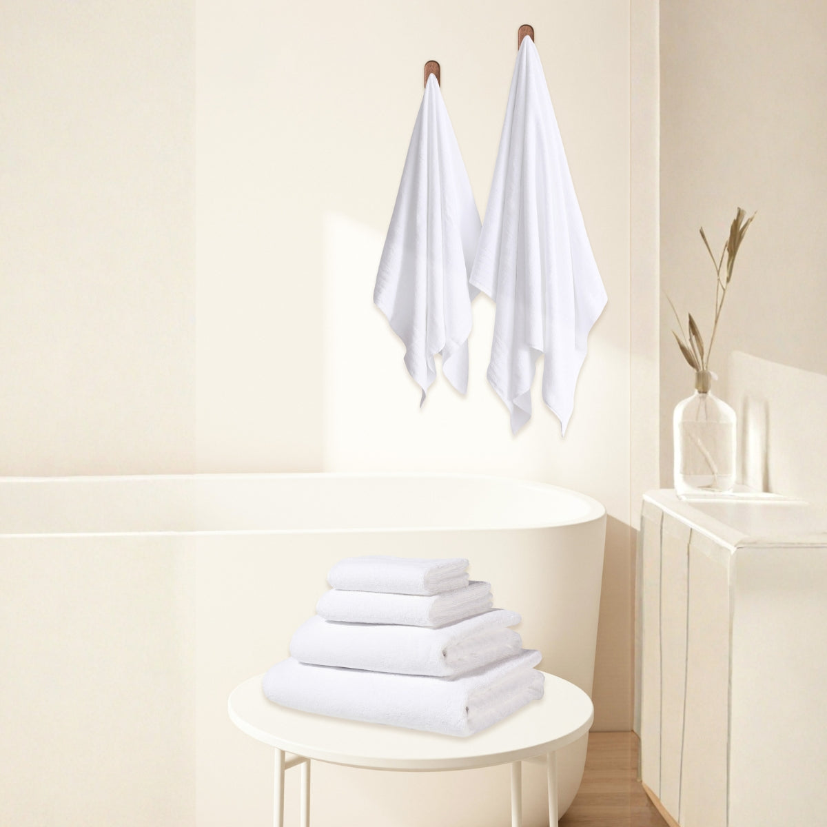 Toallas de Ducha 100% Algodón Blanco TA-25 (90x150 cm) – Caja de 6 Piezas