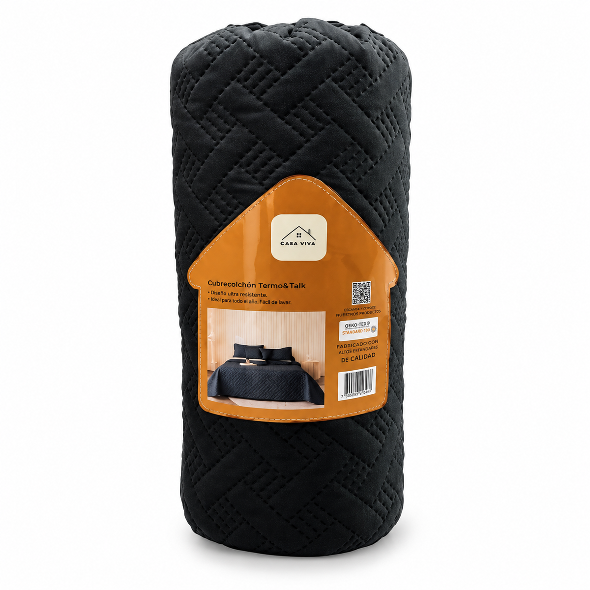 Colcha Acolchada Negro Decorativa de Tamaño Twin ECT19-0303  180X240CM + Funda  50X70CM - Caja de 6 piezas.