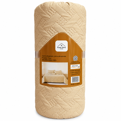Colcha Acolchada Decorativa  Arena de Tamaño Twin ECT15-1116  180X240CM + Funda  50X70CM - Caja de 6 piezas.