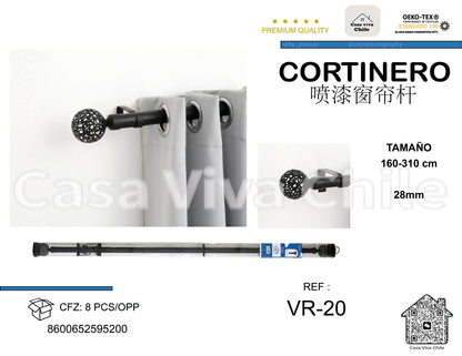 Cortinero Metálico Negro Ajustable VR-20 (160-310cm x 28mm) – Caja de 8 Piezas