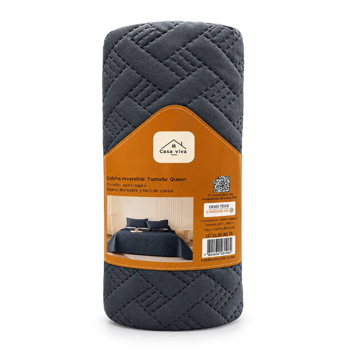 Colcha Acolchada Decorativo Gris de Tamaño Queen  ECQ18-4005  220X240CM + Funda  50X70CM - Caja de 6 piezas.