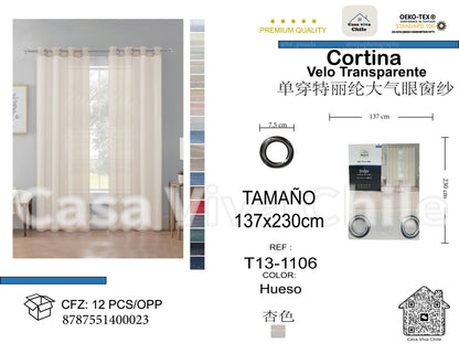 Cortina Velo Transparente Hueso (137x230) - Caja Cerrada 12 Piezas