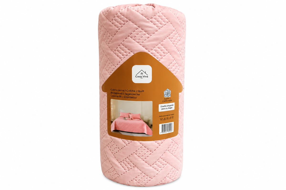 Colcha Acolchada Decorativa  Rosa de Tamaño Twin ECT14-1309  180X240CM + Funda  50X70CM - Caja de 6 piezas. (Copia)